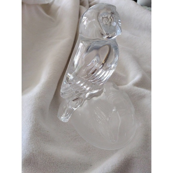 OWL 7" Cristal D’Arques Crystal Owl Figurine Crystal Barn Owl Sitting on log - Picture 5 of 13